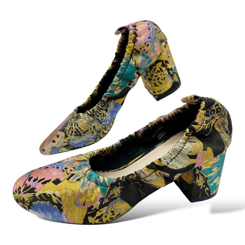 ASOS Simone Floral Satin Fabric Block Heels In Jacquard Sz 5‎